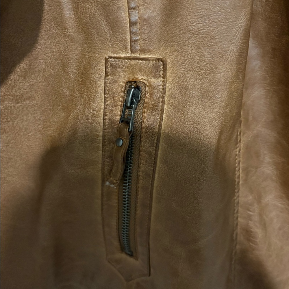 Max Studio Brown Faux Leather Moto Jacket Asymmetrical Zipper - Picture 4 of 8